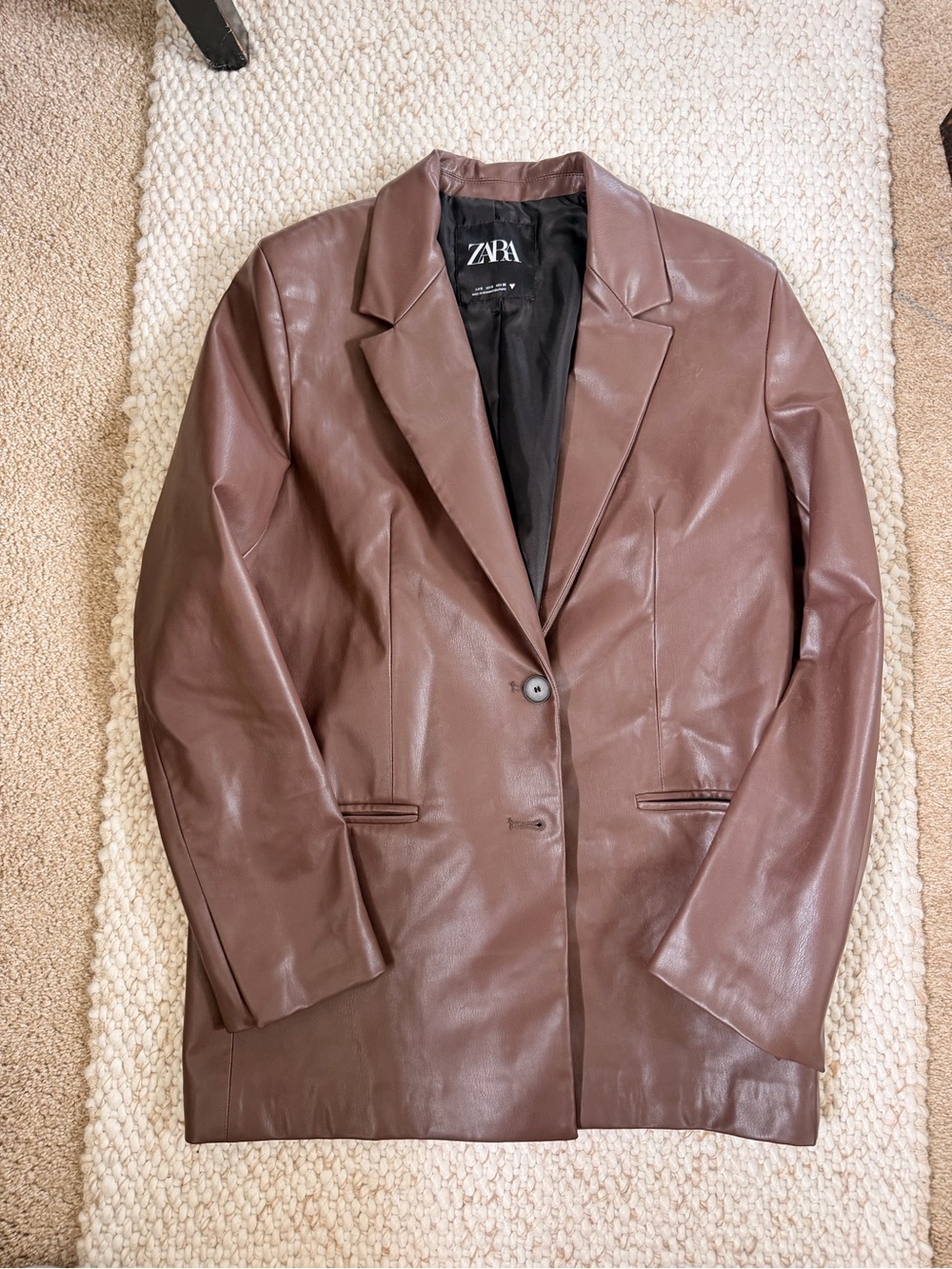 ZARA Brown Faux Leather Single-Button Blazer